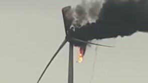 WATCH: Wind turbine struck by lightning near Irish town