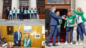 PICTURES: Irish athletes run rings around Taoiseach as he welcomes them home from Rome