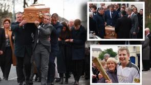 Emotional scenes as RTE Late Late Show host Patrick Kielty carries mother's coffin at funeral
