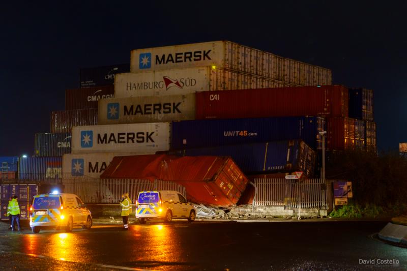 Dramatic scenes in Dublin Port as Storm Isha topples shipping containers