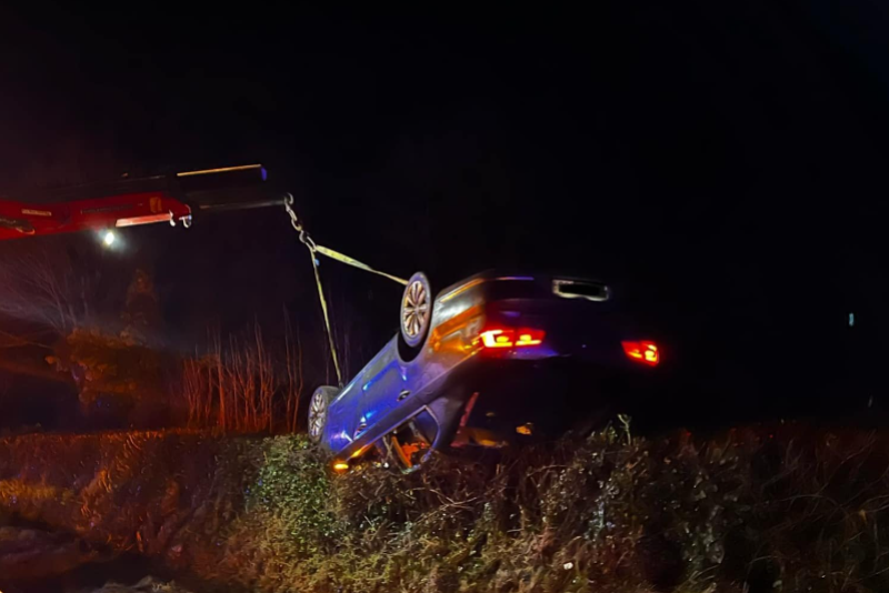 Motorist whose car overturned in ditch arrested on suspicion of drink driving