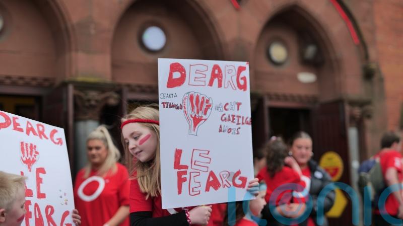Thousands of protesters march through Belfast calling for protection of Irish language
