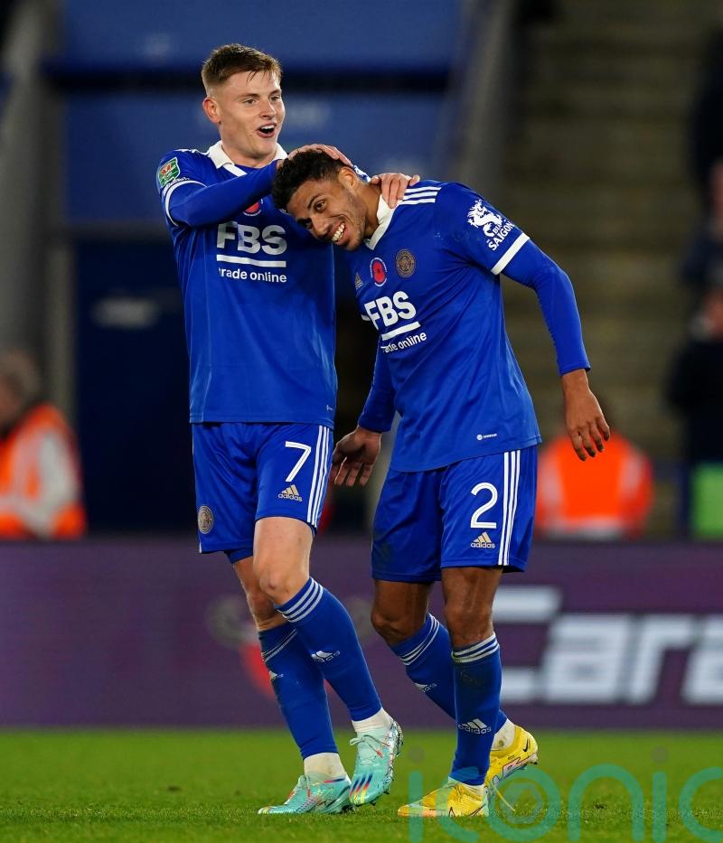 James Justin scores before being carried off in Leicester&rsquo;s cup win over Newport
