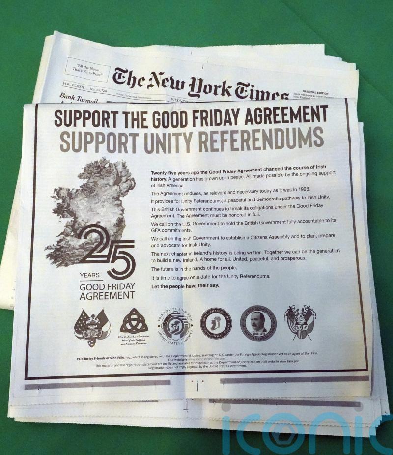 Sinn Fein US newspaper adverts calling for unity vote &lsquo;unhelpful&rsquo;, says Varadkar