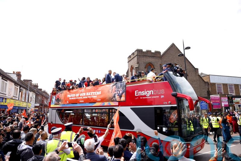 Fans celebrate Luton&rsquo;s fairytale promotion to Premier League at civic parade