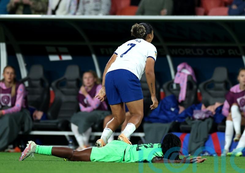 England lose Lauren James to red card as Nigeria last-16 tie goes to extra time