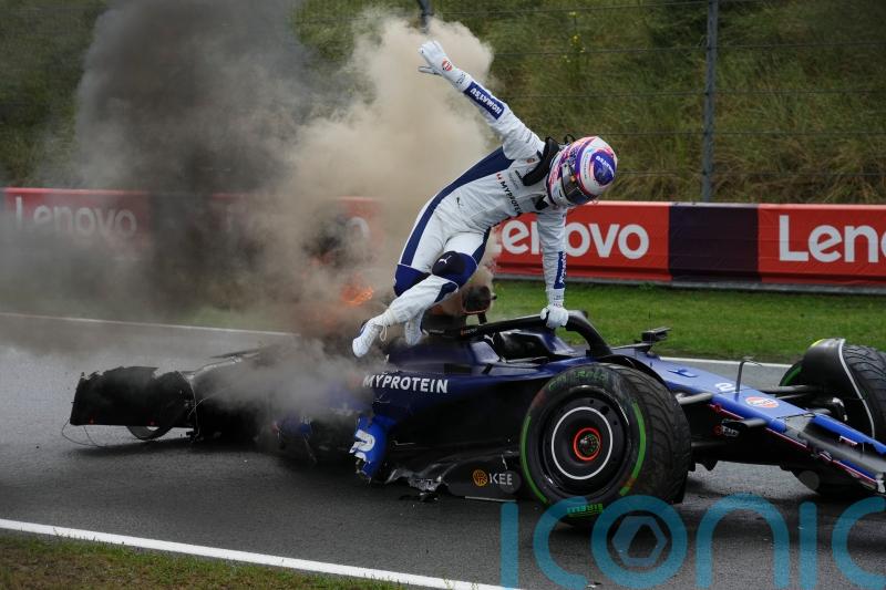 Williams driver Logan Sargeant jumps from burning car in Dutch GP final practice