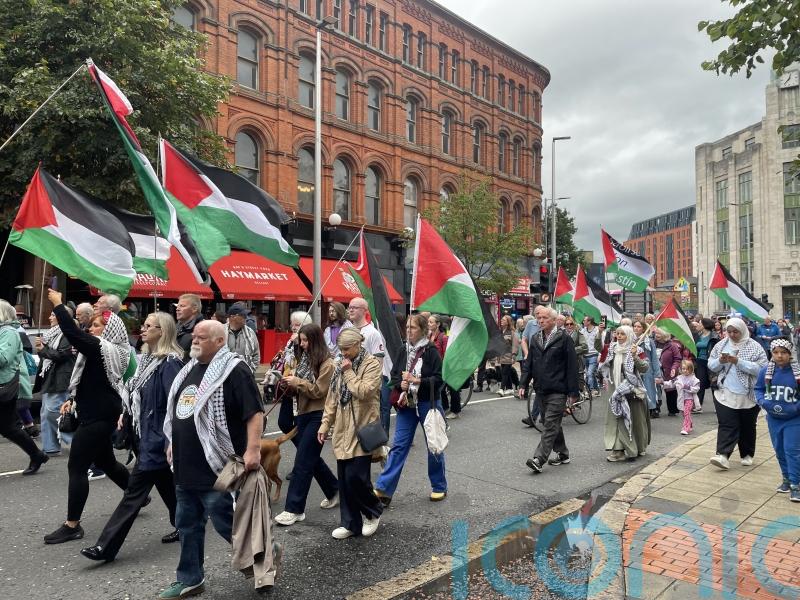 Call on workers to refuse to use Israeli goods at pro-Palestine rally in Belfast