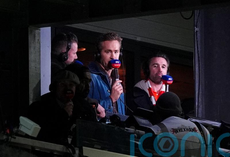 Ryan Reynolds and Rob Mac cheer on Wrexham from Sky Sports commentary box